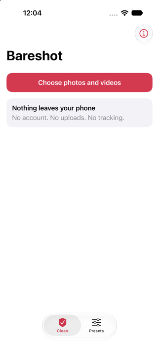 Bareshot home screen